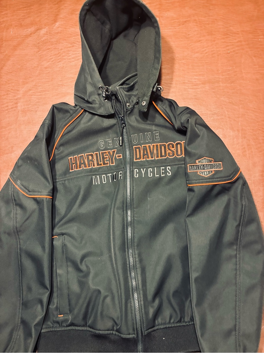 Harley-Davidson Black Windbreaker with Orange Accents